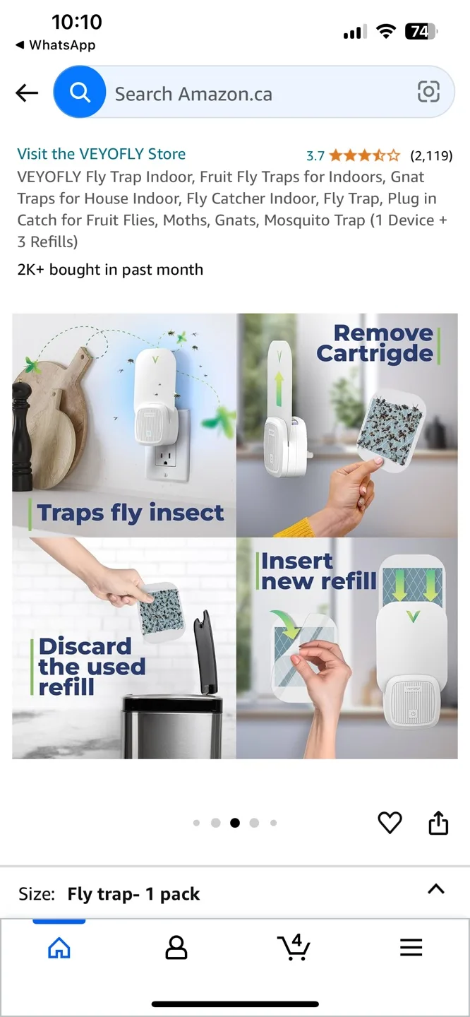 VEYOFLY Fly Trap Indoor, Fruit Fly Traps (1 Device + 3 Refills) image indicator(4)