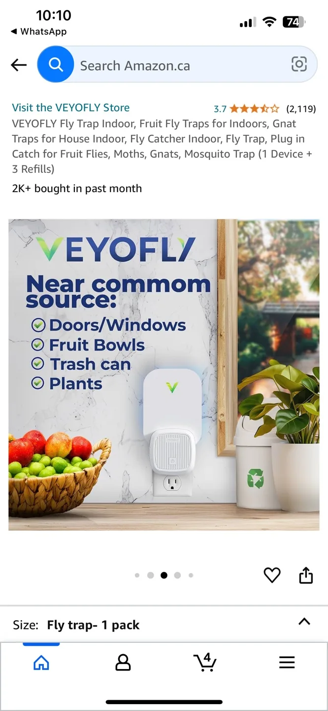 VEYOFLY Fly Trap Indoor, Fruit Fly Traps (1 Device + 3 Refills) image indicator(3)