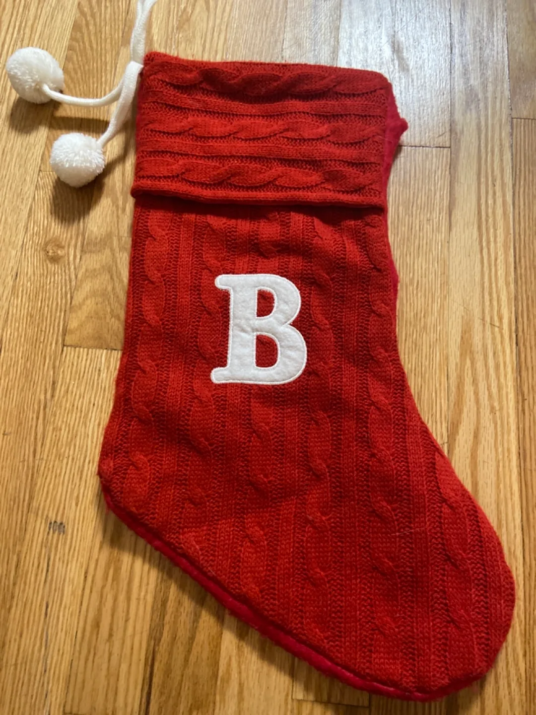 Red Christmas Stocking with White Pom Poms thumbnail