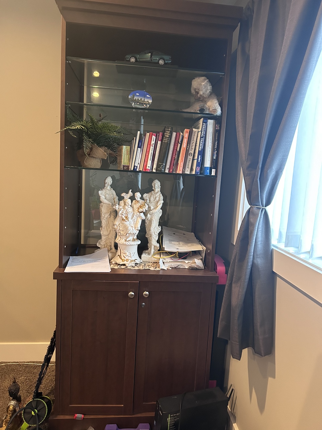 Brown Bookshelf with Glass  shelves