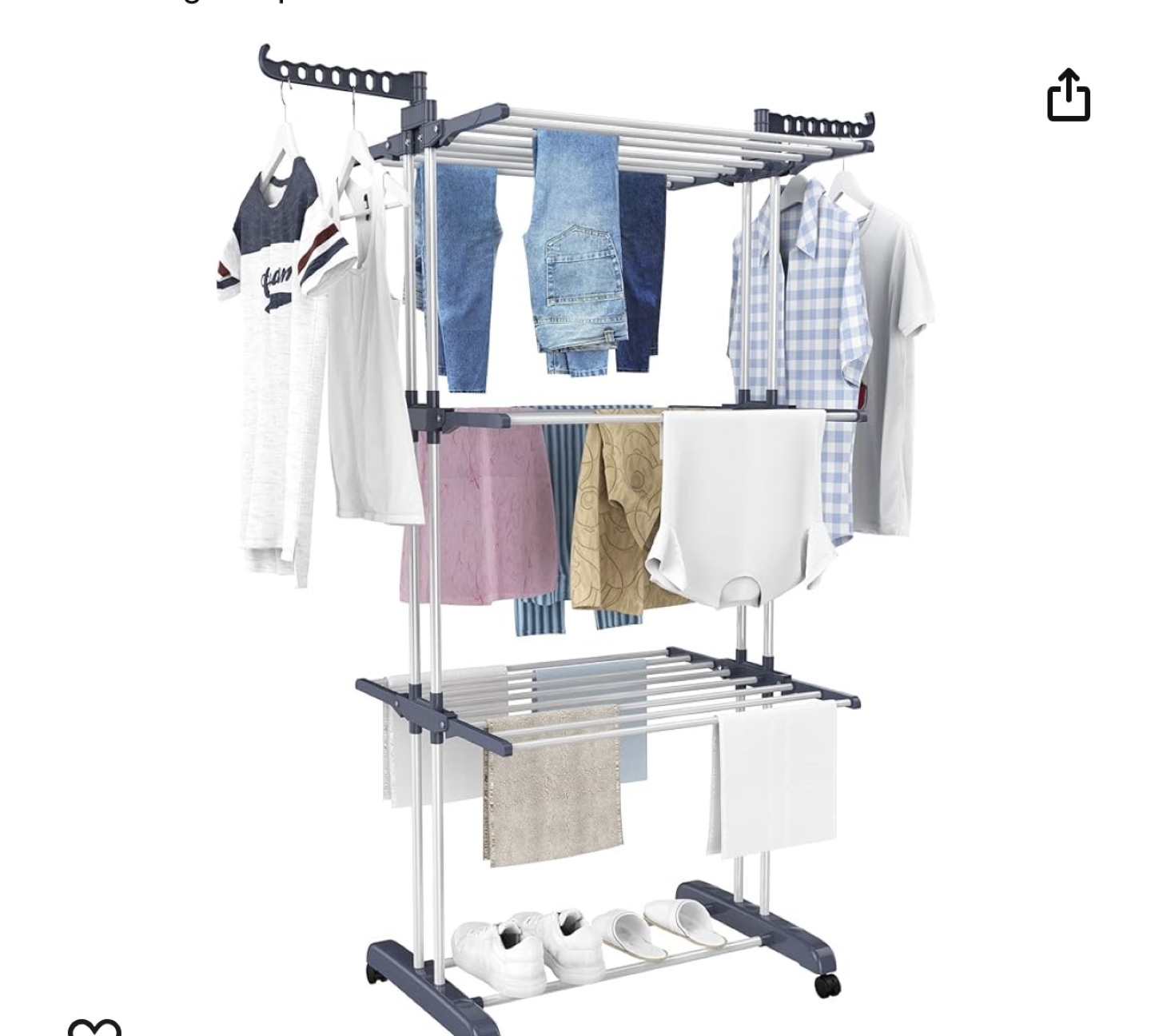 3-Tier Clothes Drying Rack with Wheels
