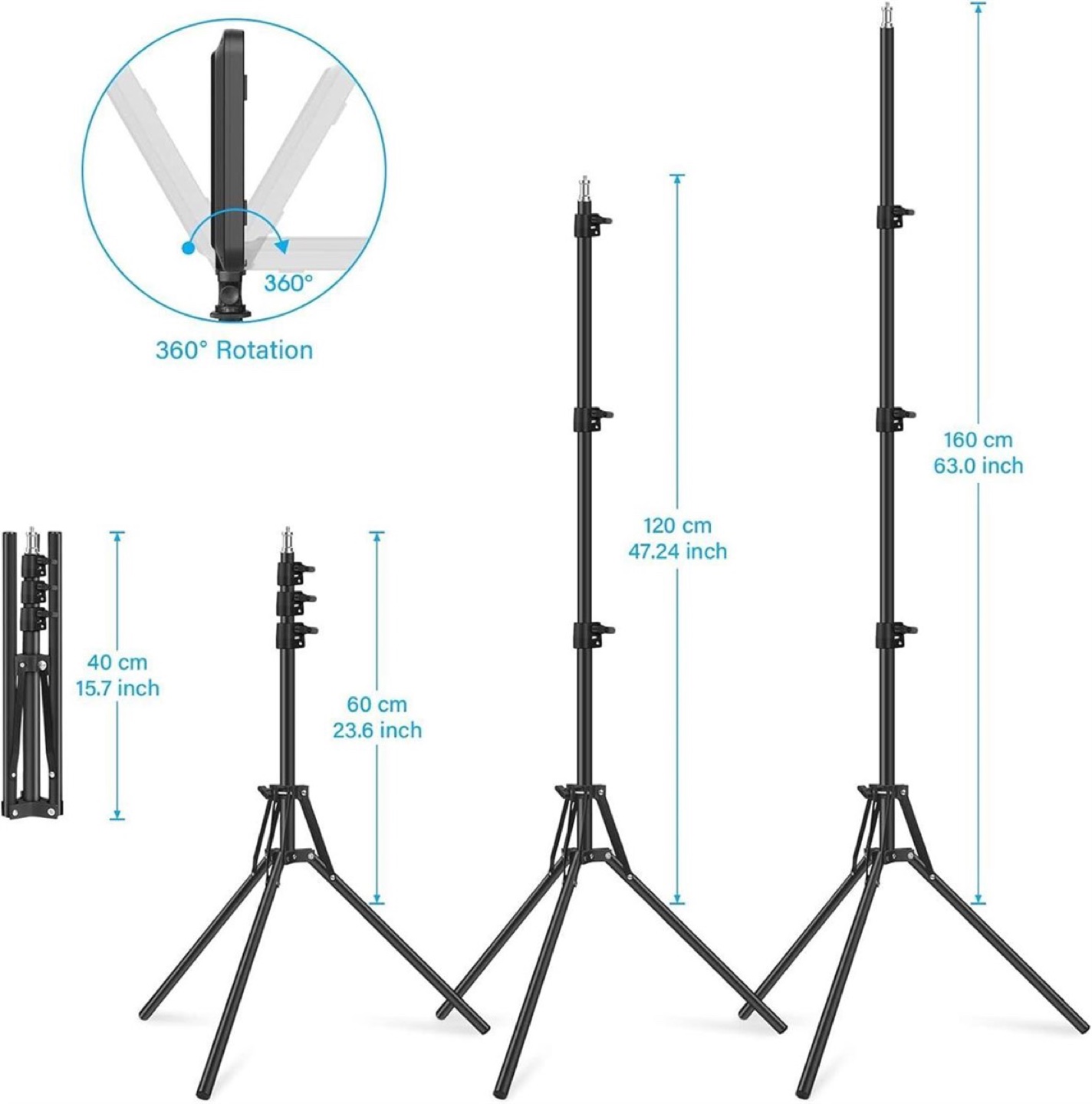 2 Pack LED Video Light with 63'' Tripod Stand - photo 2