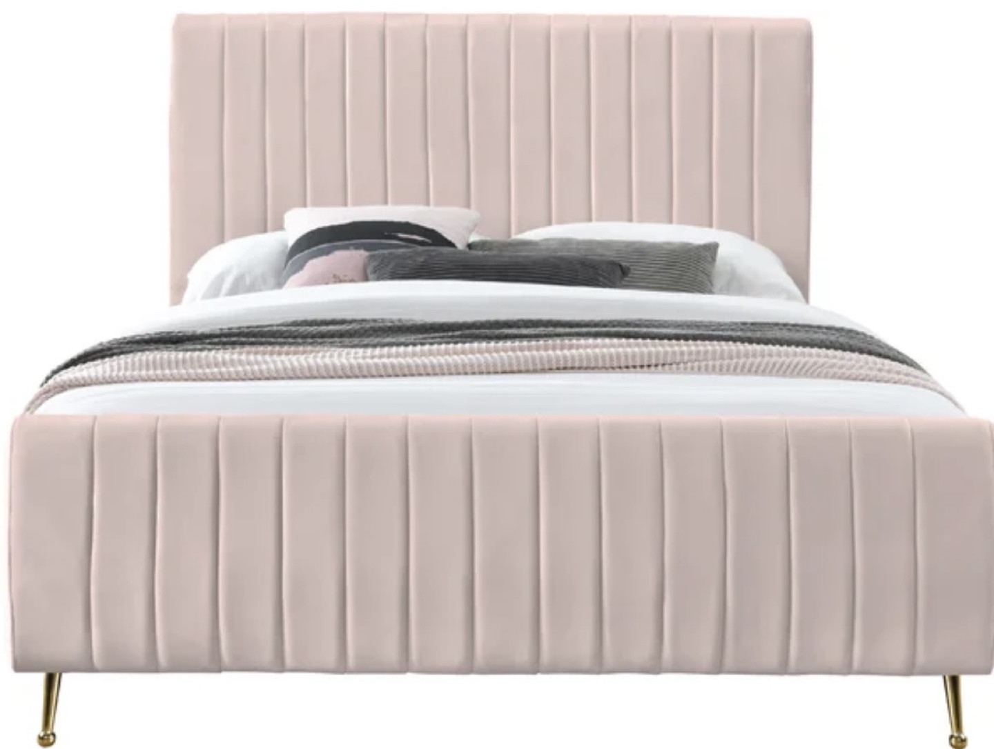 Upholstered Bed - Pink Velvet with Gold Legs - photo 4