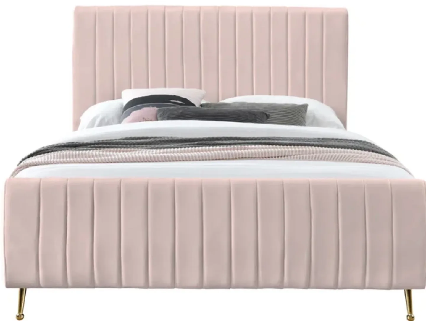 Upholstered Bed - Pink Velvet with Gold Legs image indicator(4)