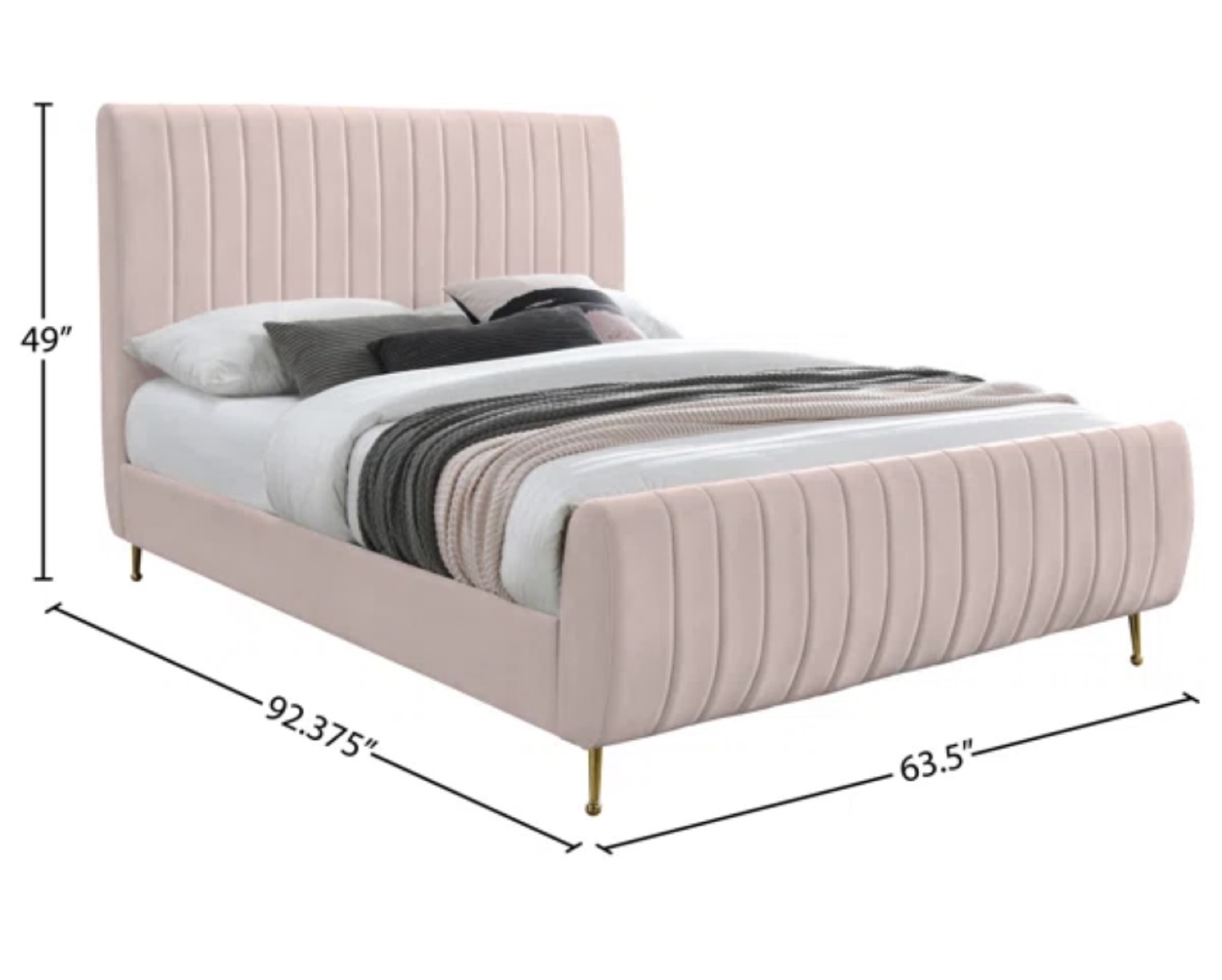 Upholstered Bed - Pink Velvet with Gold Legs - photo 3