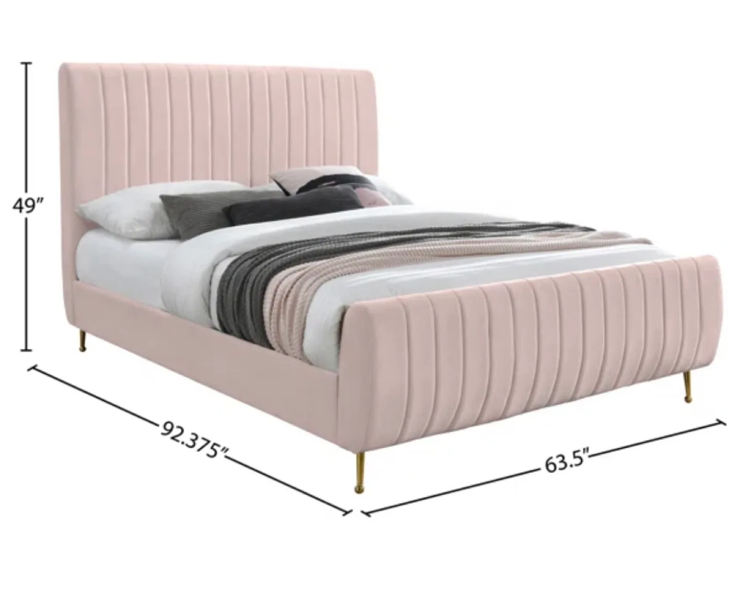 Upholstered Bed - Pink Velvet with Gold Legs image indicator(3)