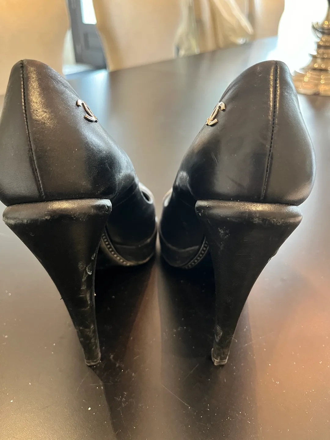 Chanel Black Leather Heels image indicator(3)