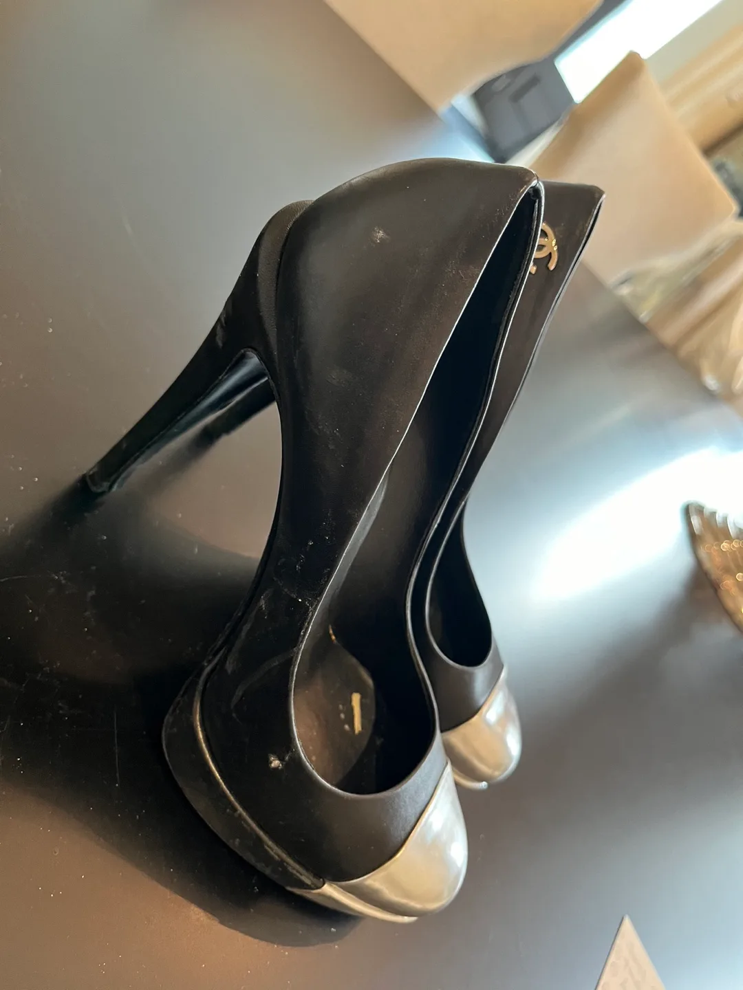 Chanel Black Leather Heels image indicator(2)