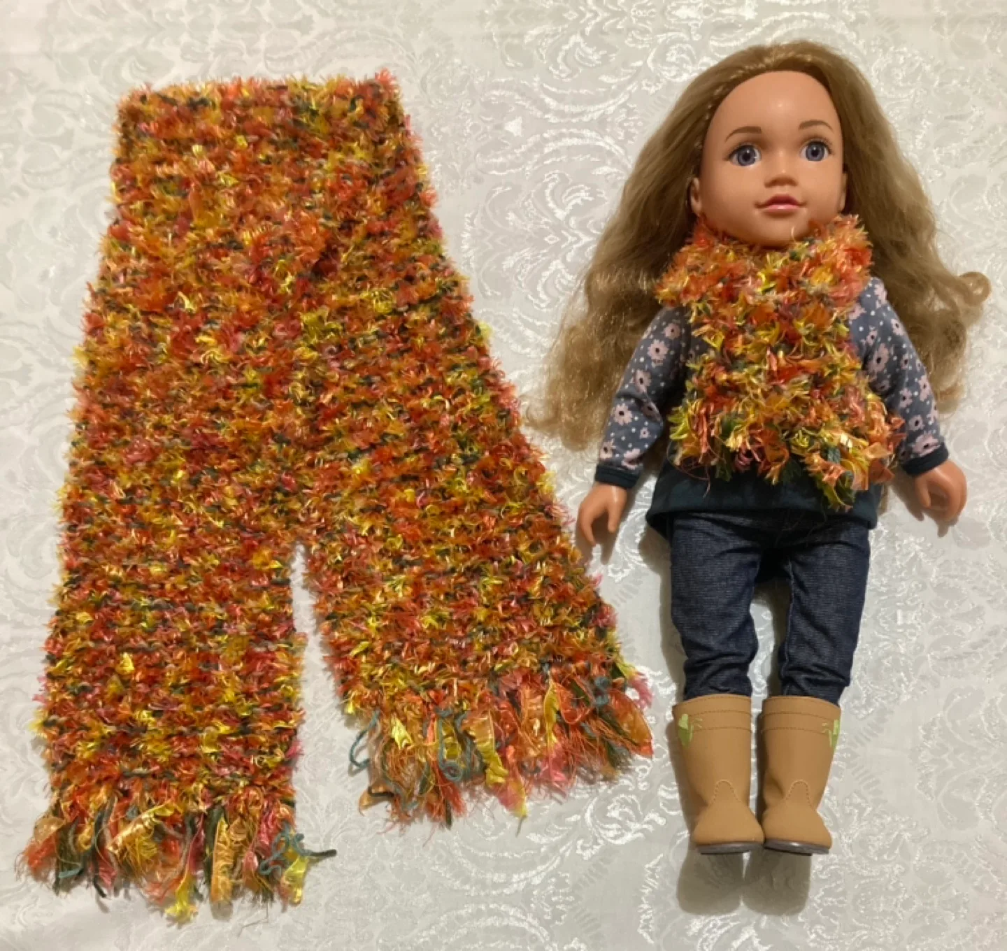 "My doll and me" OOAK matching knitted scarves image indicator(5)