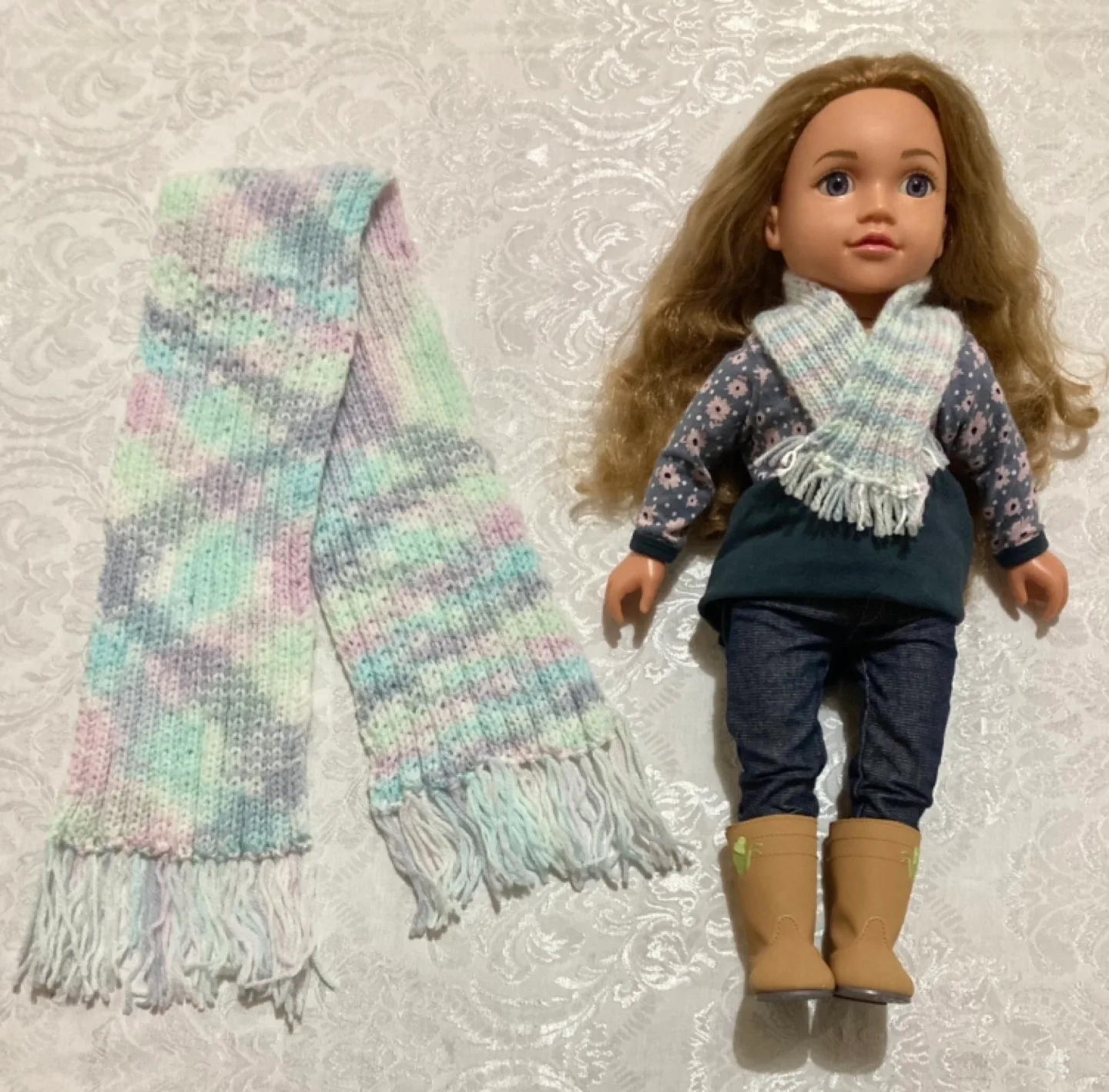 "My doll and me" OOAK matching knitted scarves image indicator(3)