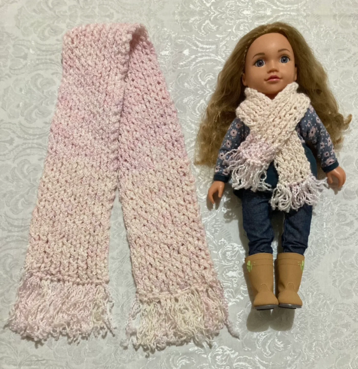"My doll and me" OOAK matching knitted scarves image indicator(6)