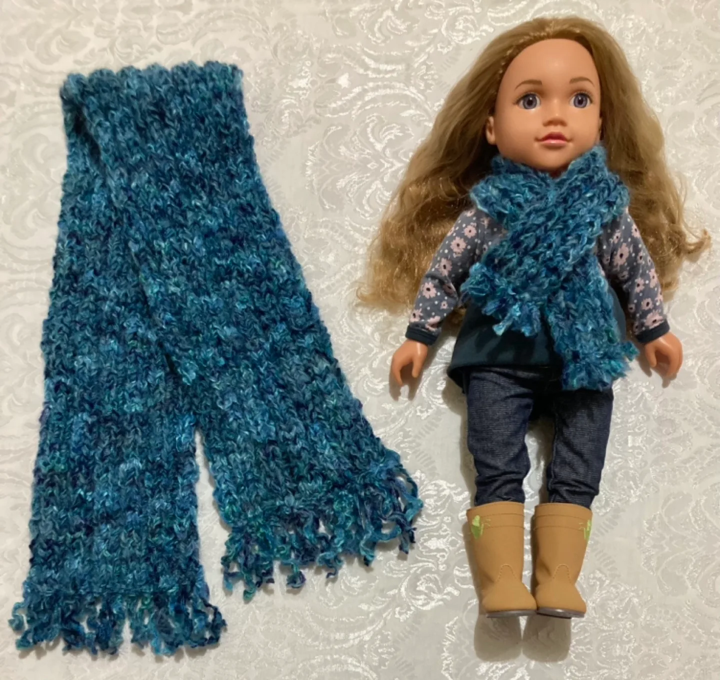 "My doll and me" OOAK matching knitted scarves image indicator(7)