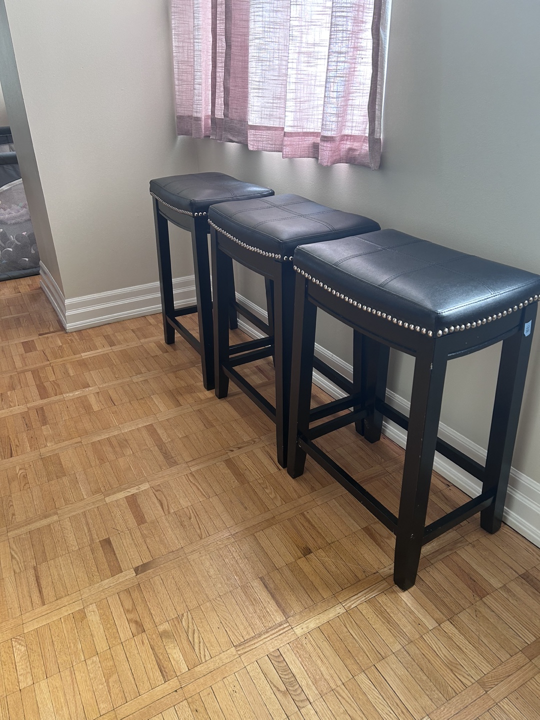Set of 3 Black Bar Stools