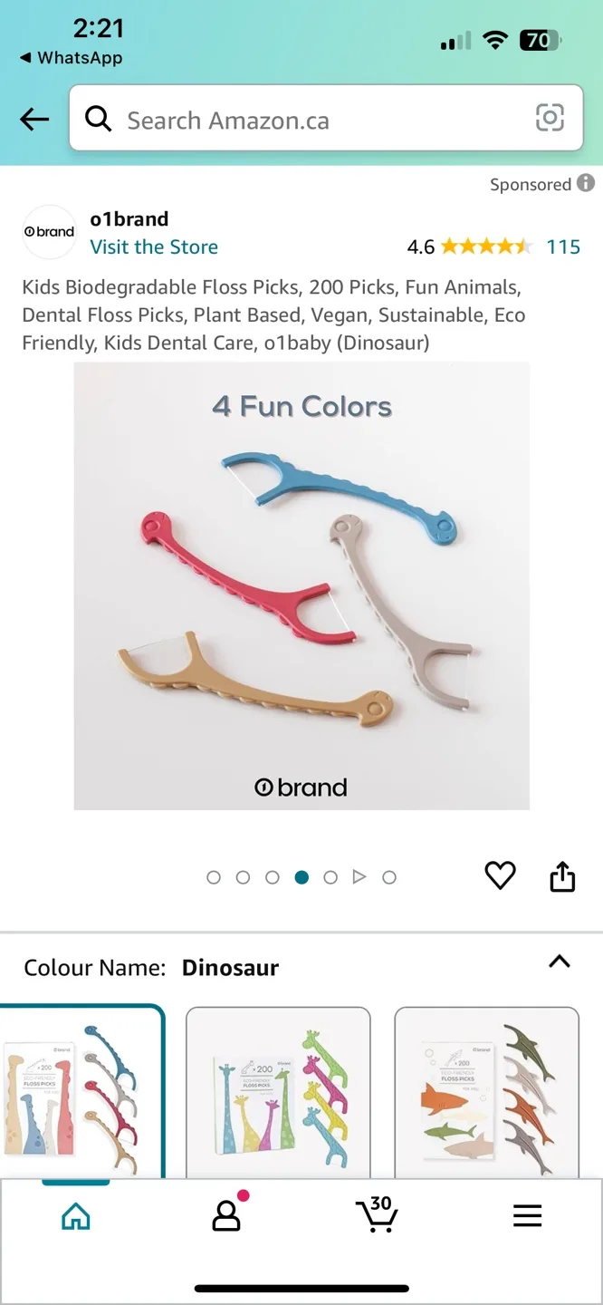 01Brand Biodegradable Floss Picks for Kids (Dinosaur) image indicator(4)