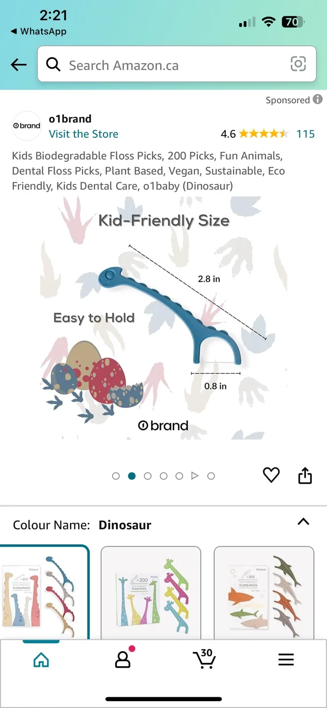 01Brand Biodegradable Floss Picks for Kids (Dinosaur) image indicator(2)