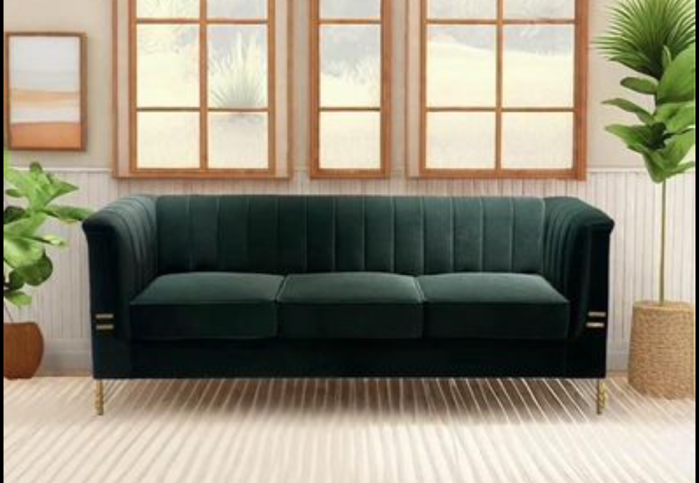New Green Velvet Sofa New beautiful Cushions MISSING - photo 4