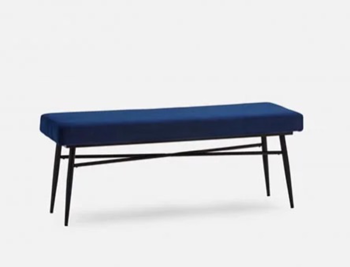 MOVING SALE: Blue Velvet Bench with Black Metal Legs
