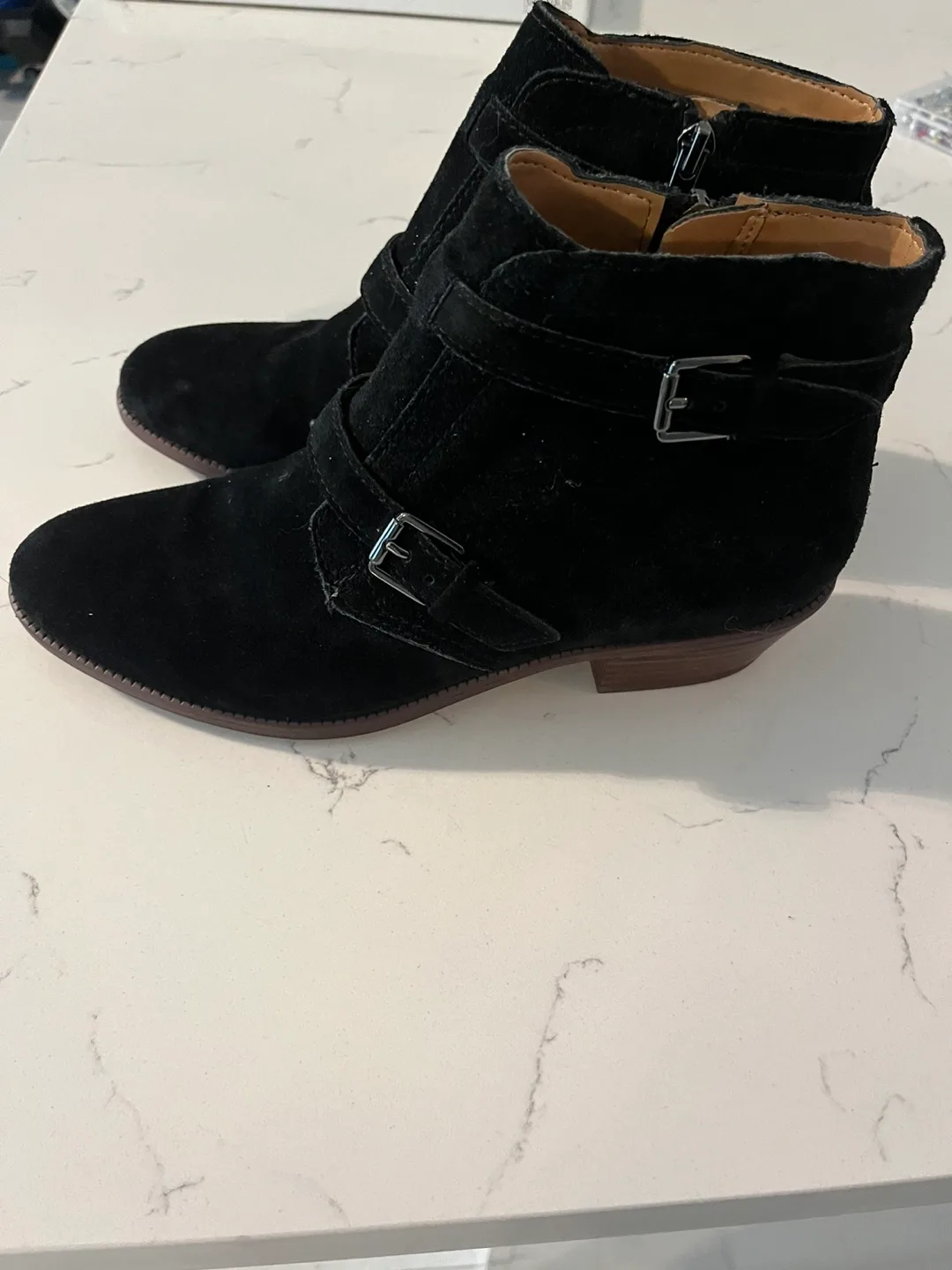 Franco Sarto Black Suede Buckle Booties image indicator(2)
