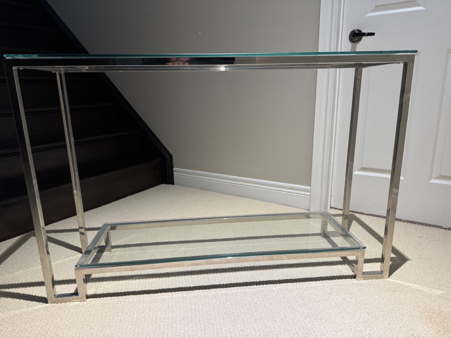 Glass and Chrome Console Table Set of 3 - photo 2