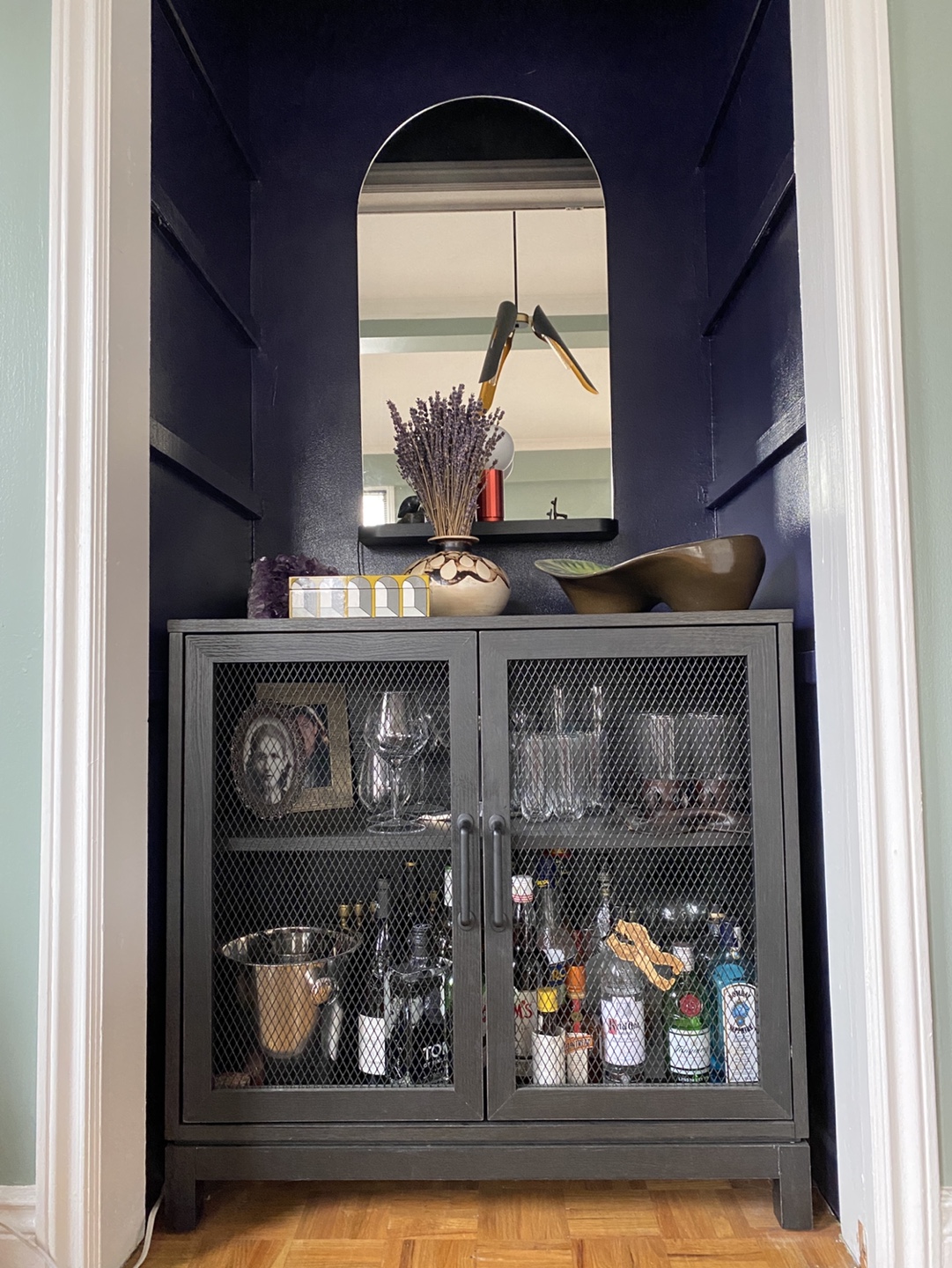 Black Cabinet with Wire Mesh Doors