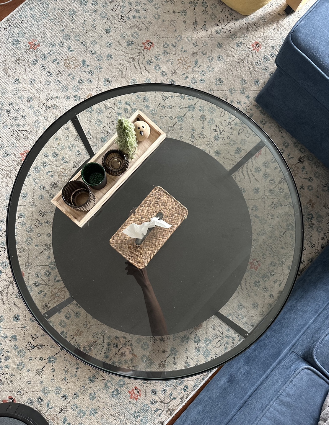 Round Glass Coffee Table with Shelf - photo 2