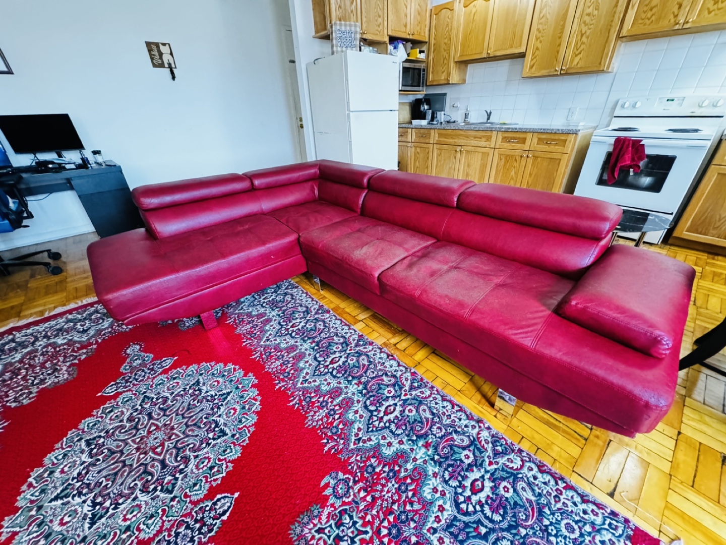 Red Leather Sectional Sofa - photo 2