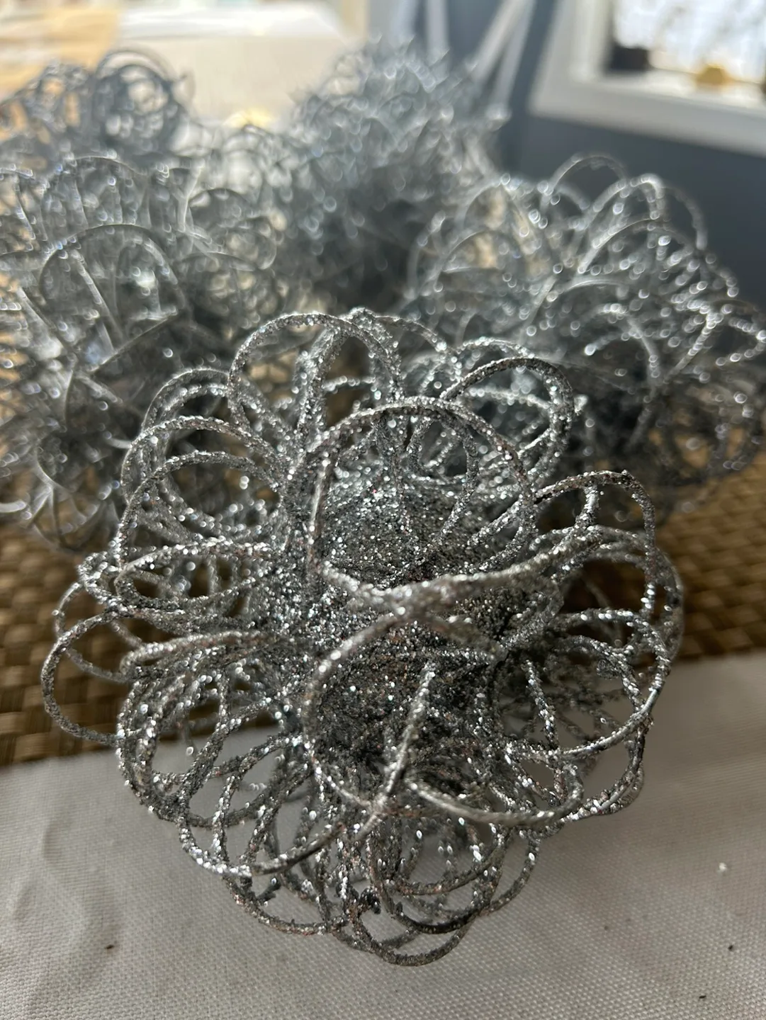 Set of 6 Silver Glitter Christmas Ornaments image indicator(2)