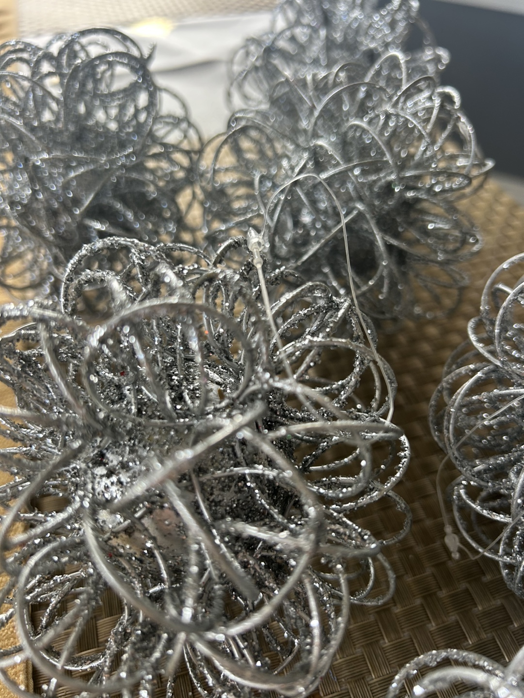 Set of 6 Silver Glitter Christmas Ornaments