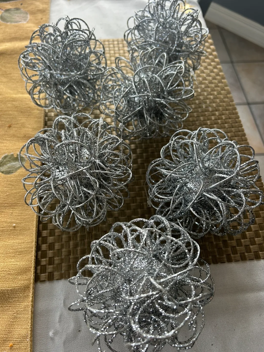 Set of 6 Silver Glitter Christmas Ornaments image indicator(3)