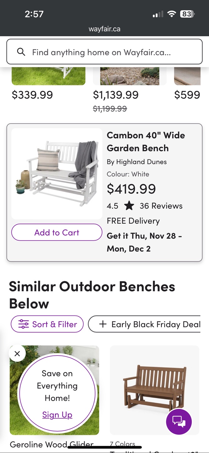 White Outdoor Glider Bench - photo 4