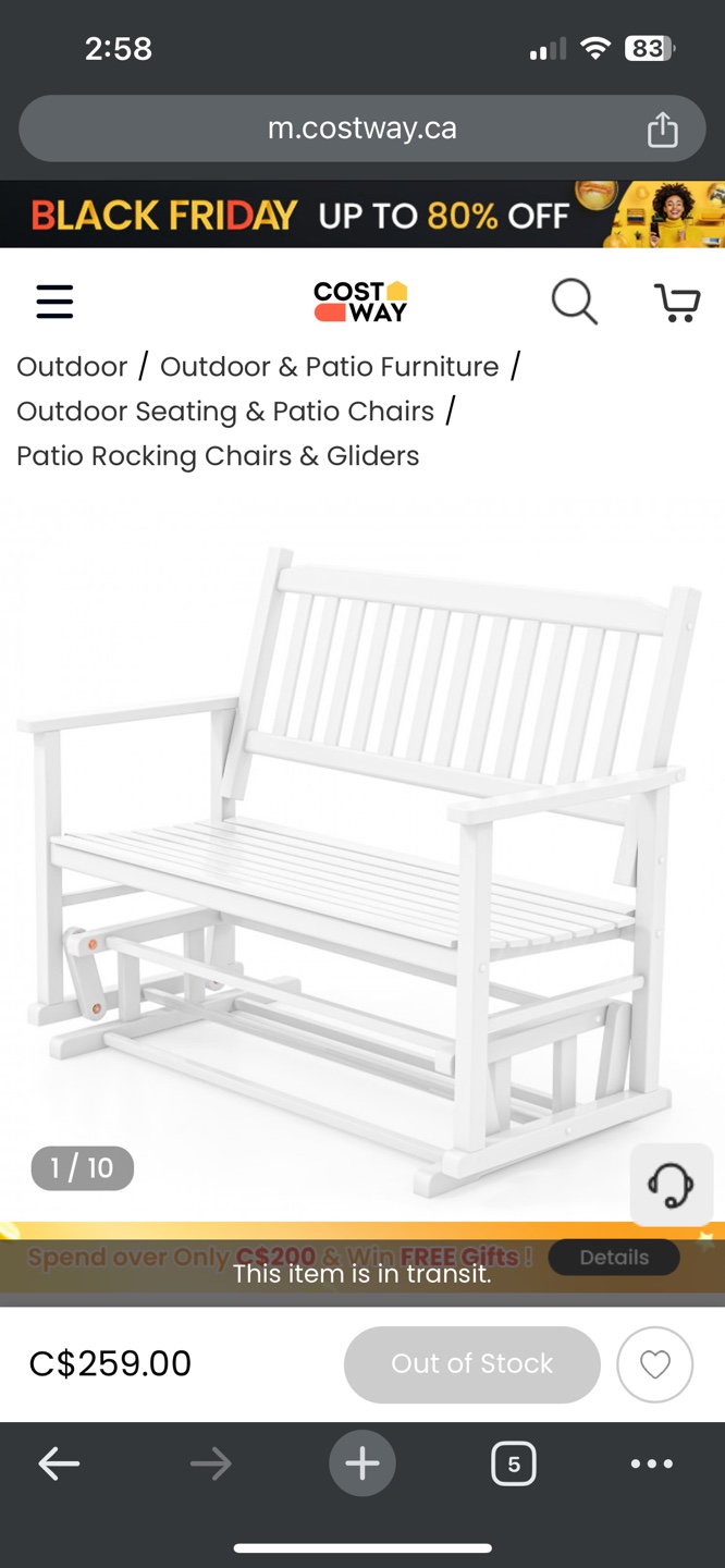 White Outdoor Glider Bench - photo 3