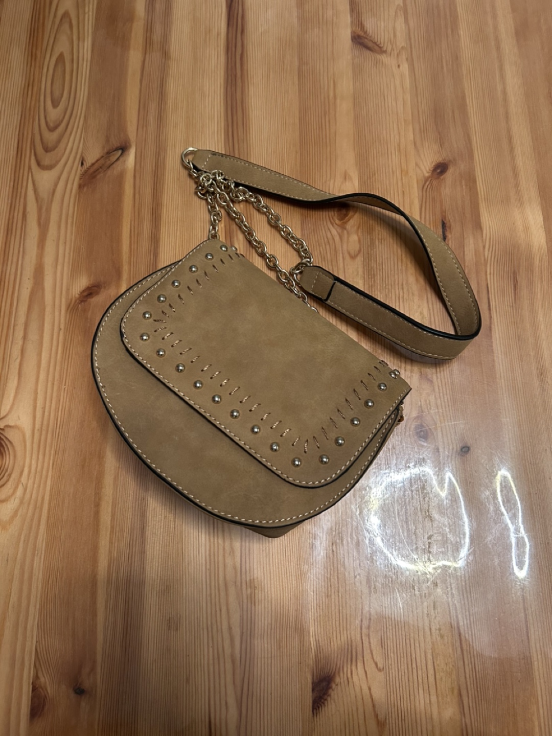 Tan Studded Chain Strap Bag