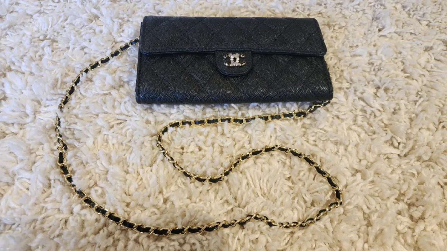 Real leather Black Quilted Wallet on Chain thumbnail