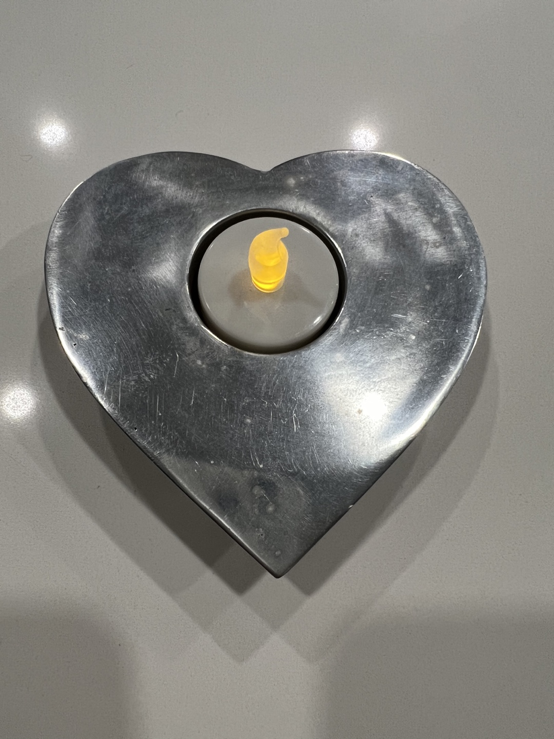 Silver Heart Shaped Tea Light Holder