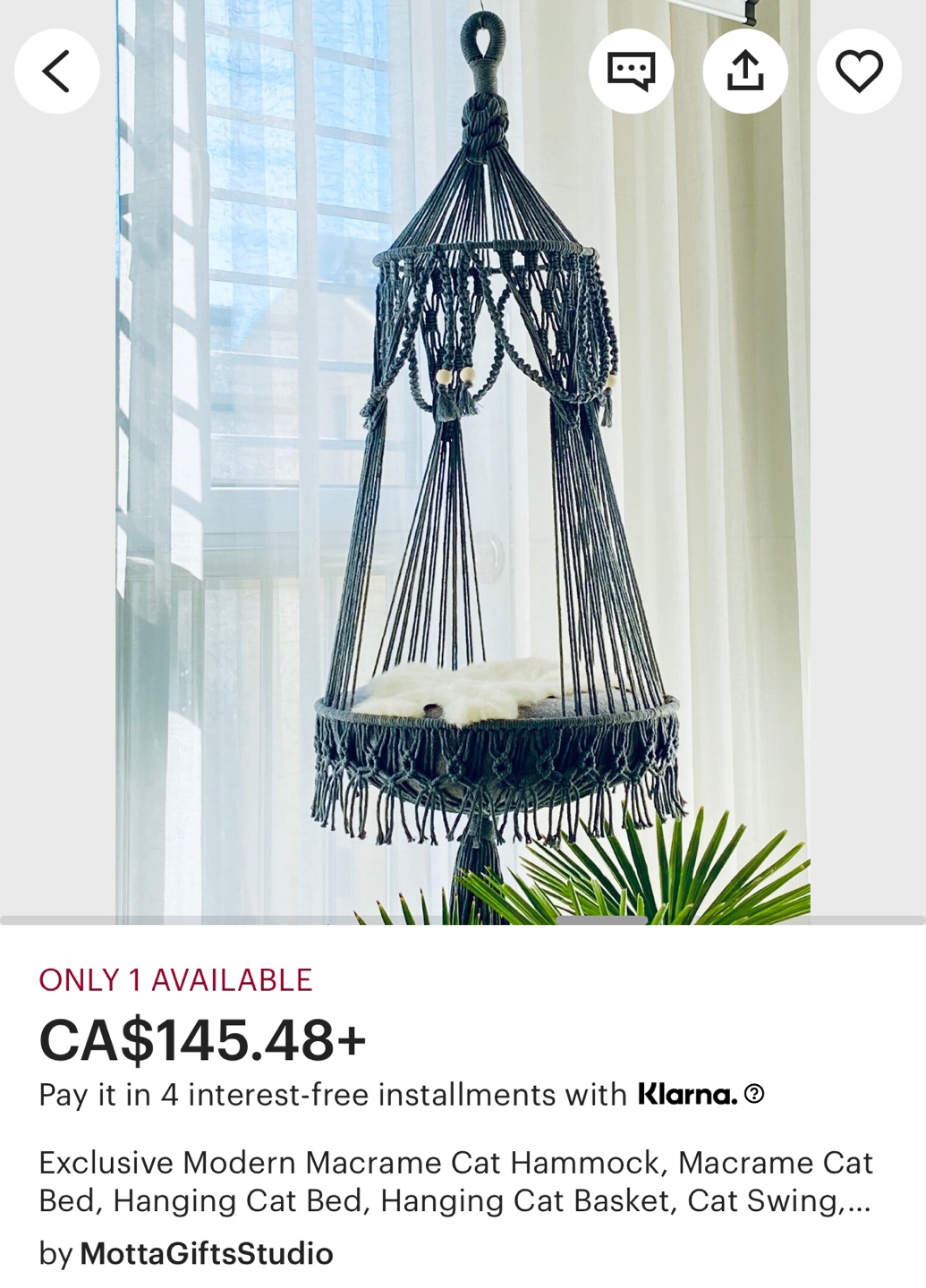Macrame Cat Hammock - photo 2
