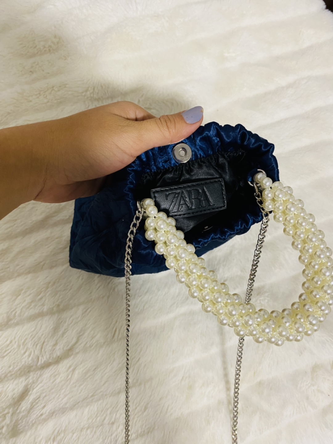 Zara Pearl Handle Magnetic Closure Crossbody Bag blue - photo 2