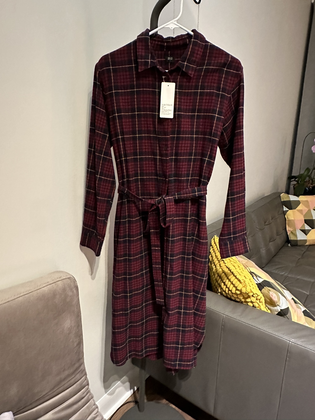 UNIQLO Red Plaid Shirt Dress