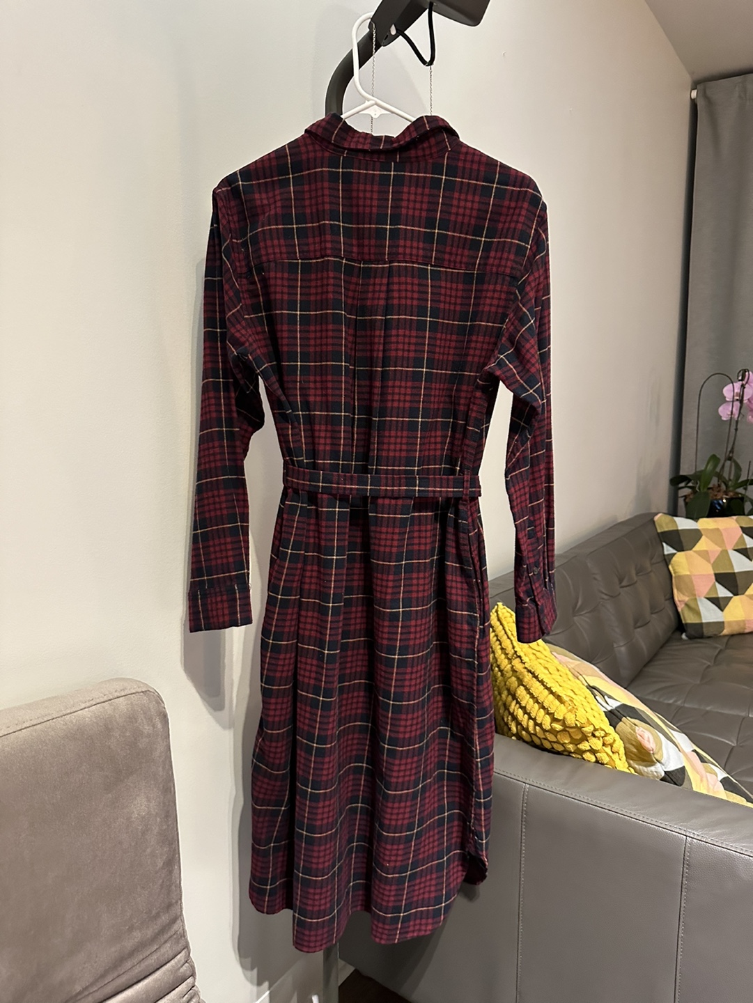 UNIQLO Red Plaid Shirt Dress - photo 4