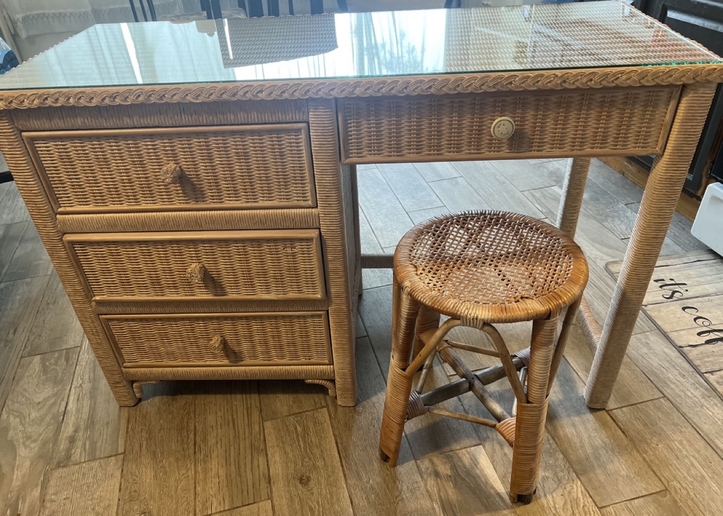 Wicker Desk with Stool