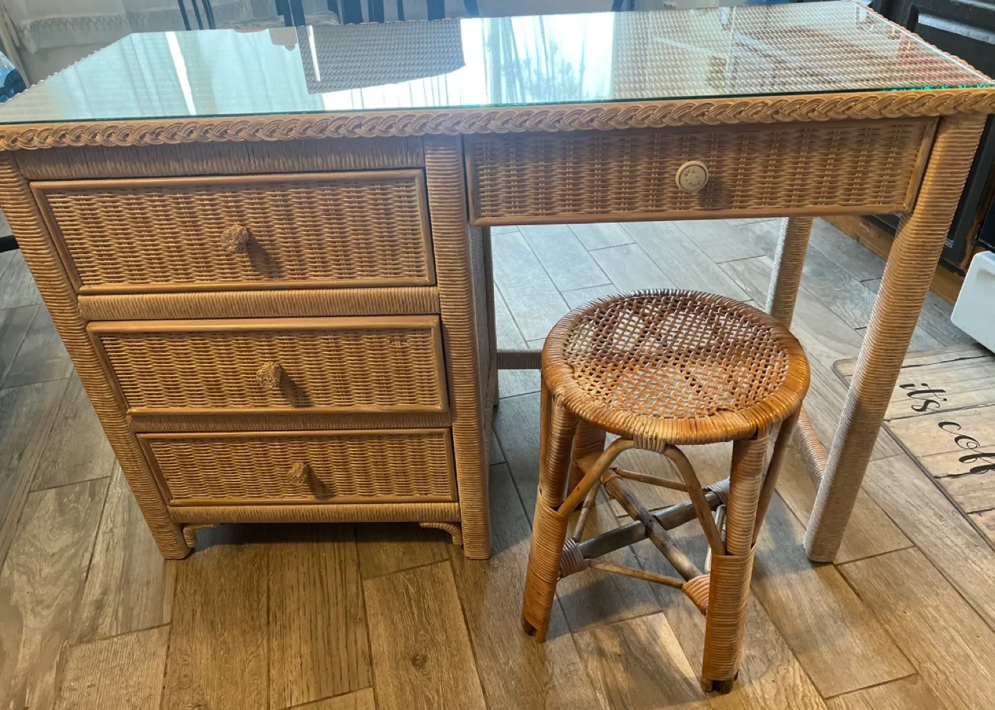 Wicker Desk with Stool thumbnail