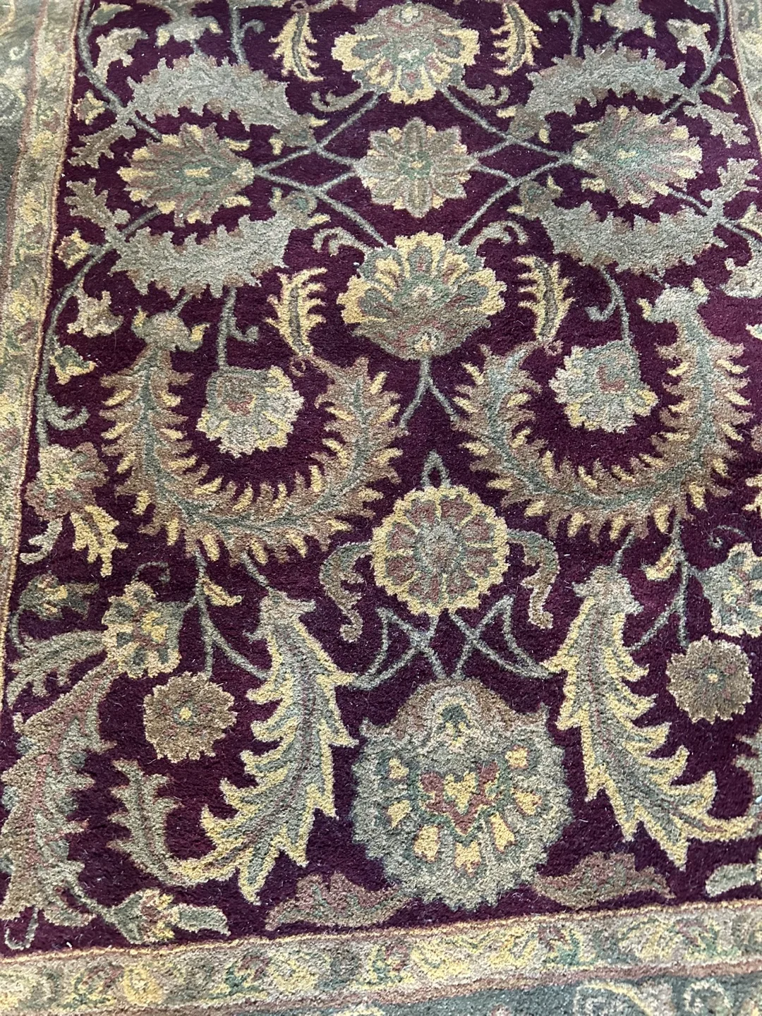 Area Rug Burgundy, Green and Tan Floral Pattern image indicator(2)