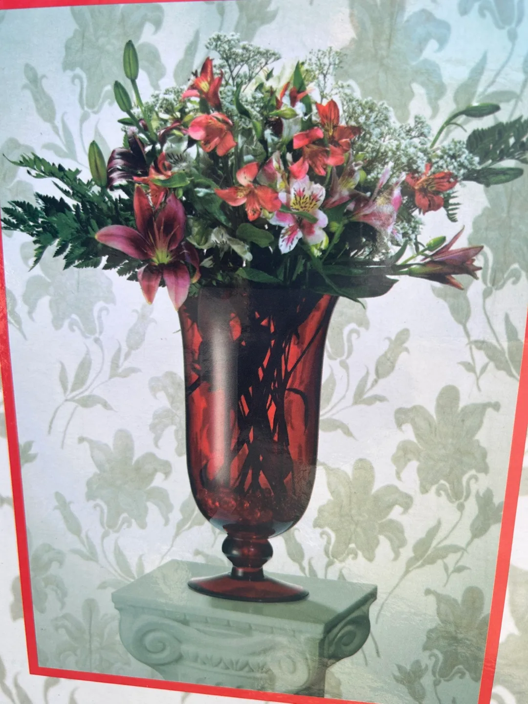 Set of 2 Red Pedestal Hurricane Vases Mouth-Blown Glass image indicator(2)