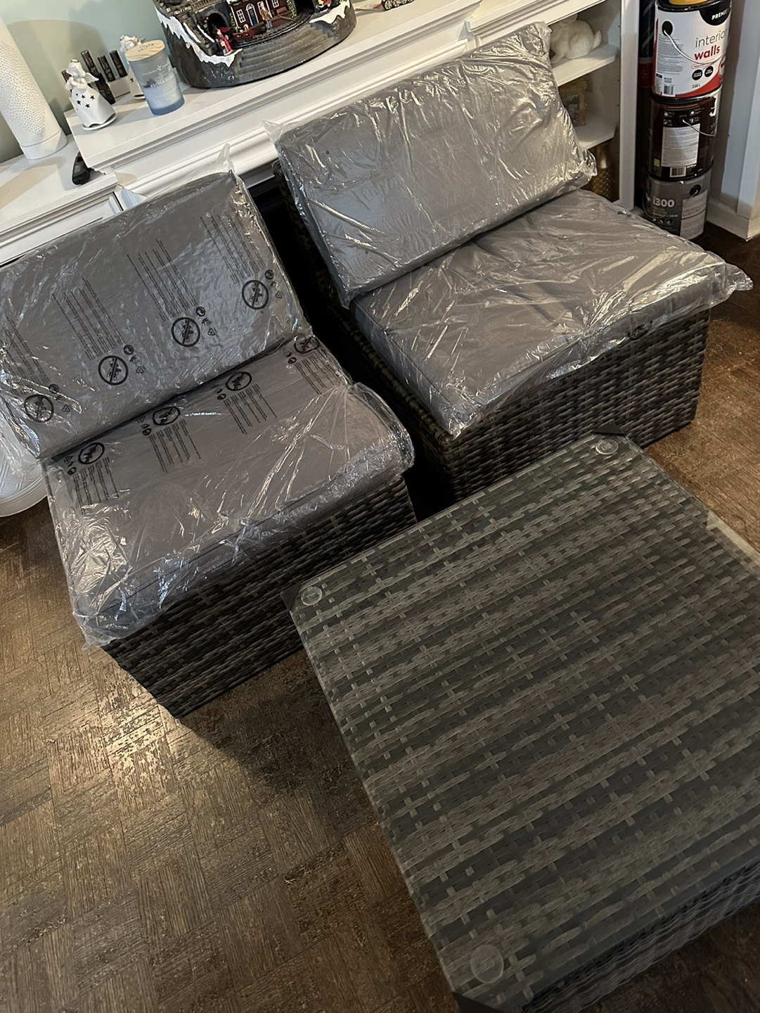 Wicker Patio Set with Glass Top Table
