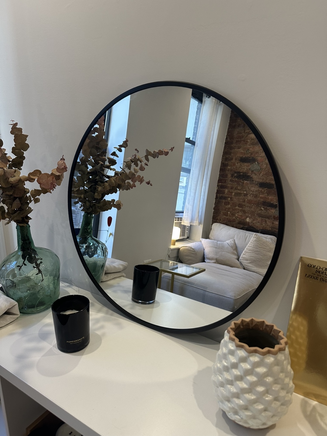 Round Black Framed Mirror