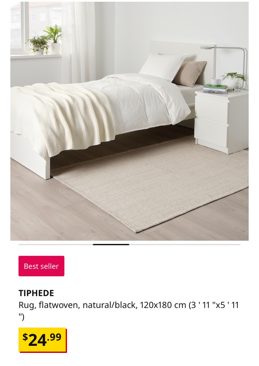 IKEA TIPHEDE Rug, Flatwoven, Natural/Black, 120x180 cm