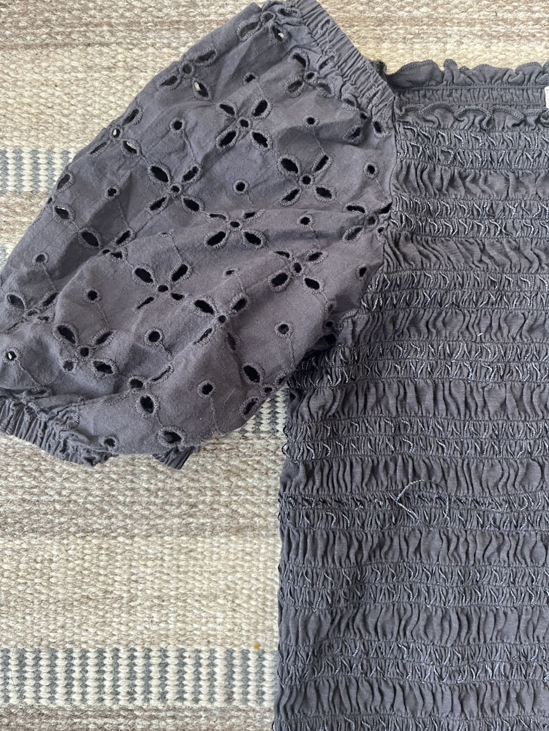 Black Eyelet Puff Sleeve Top - photo 2
