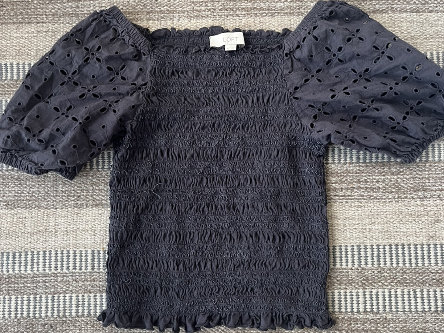 Black Eyelet Puff Sleeve Top