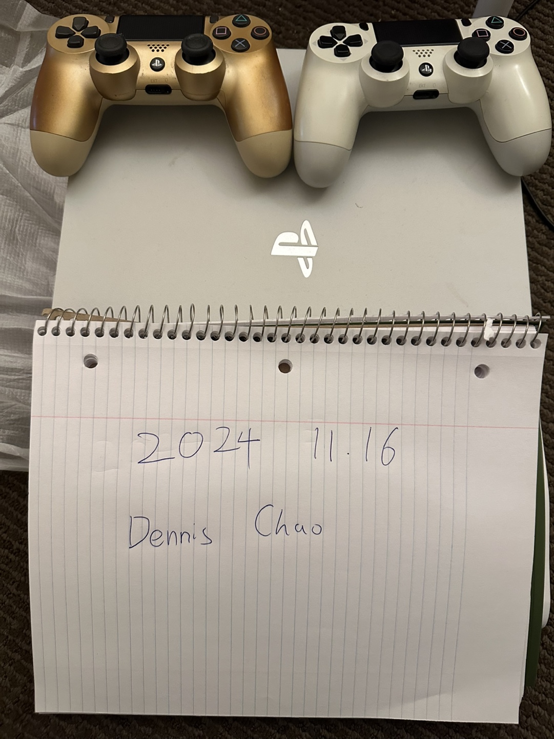 PS4 Pro Console with Gold and White Controllers - photo 2