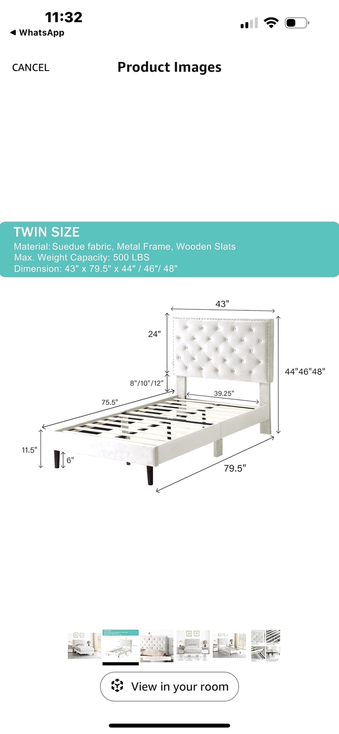 White Upholstered Twin Bed Frame - photo 2