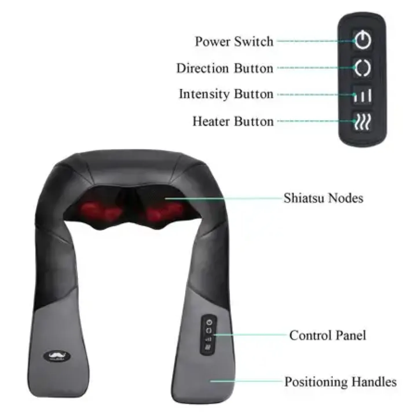 Moustache Shiatsu Neck Back Shoulder Kneading Massager with Heat image indicator(3)